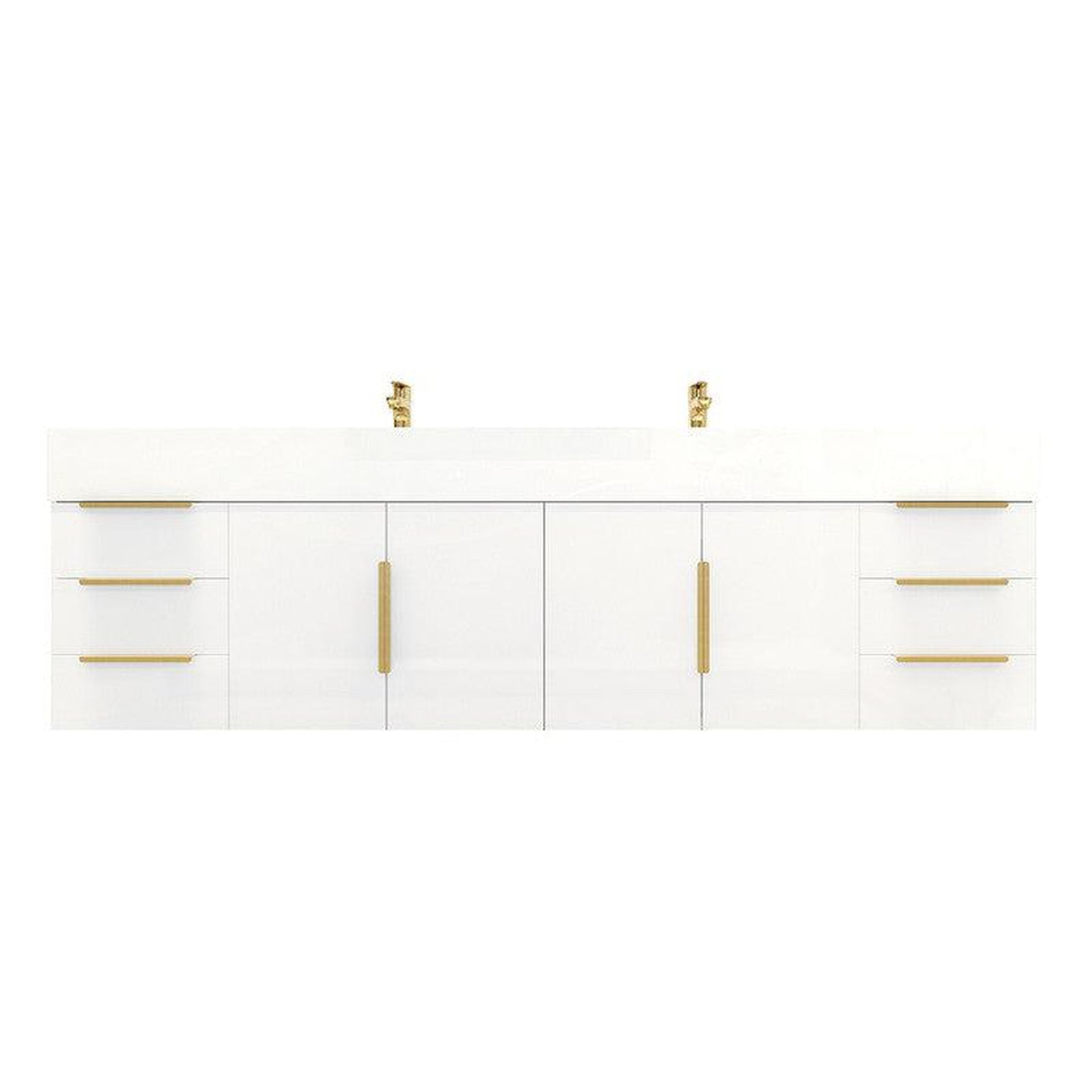 Moreno Bath Bethany 72" High Gloss White Wall-Mounted Vanity With Double Reinforced White Acrylic Sinks