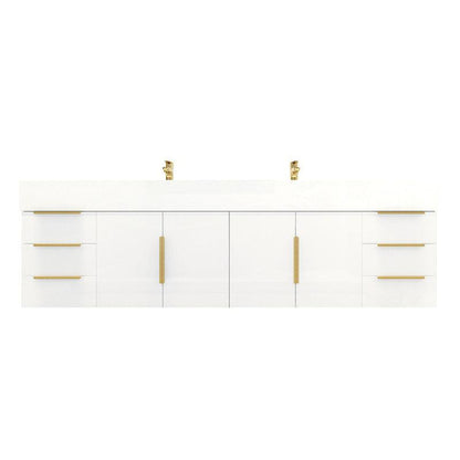 Moreno Bath Bethany 72" High Gloss White Wall-Mounted Vanity With Double Reinforced White Acrylic Sinks
