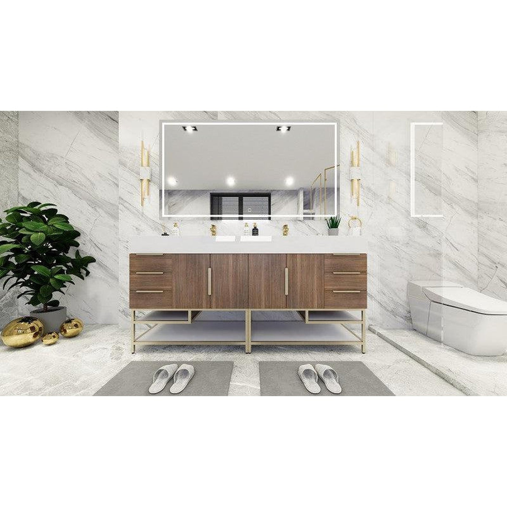 Moreno Bath Bethany 72" Rosewood Freestanding Vanity With Double Reinforced White Acrylic Sinks