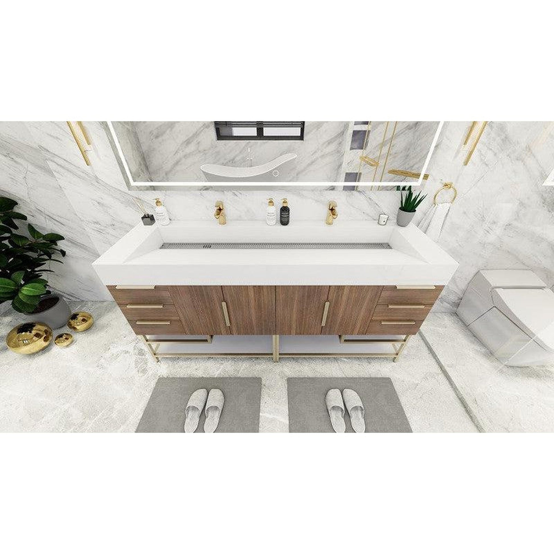 Moreno Bath Bethany 72" Rosewood Freestanding Vanity With Double Reinforced White Acrylic Sinks