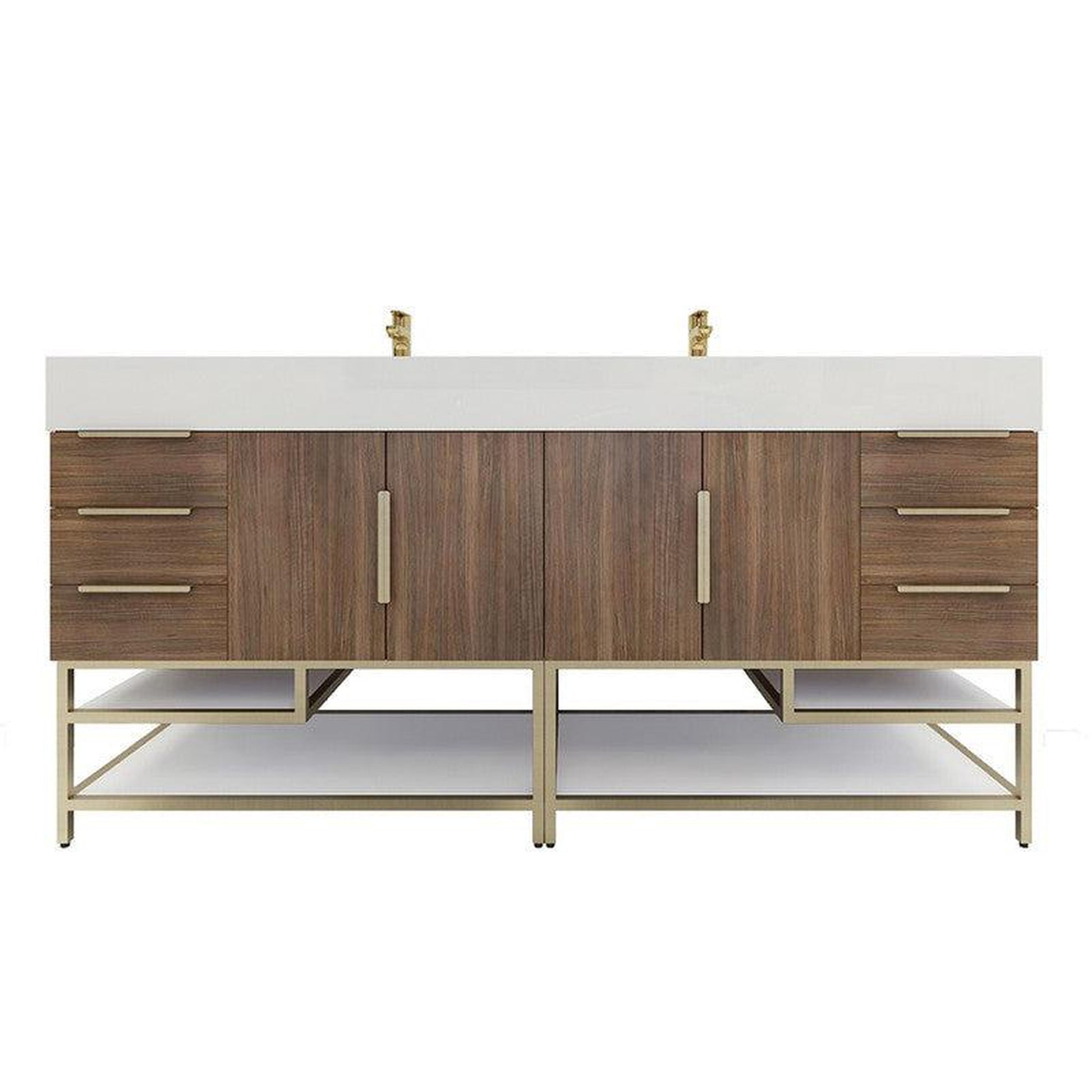 Moreno Bath Bethany 72" Rosewood Freestanding Vanity With Double Reinforced White Acrylic Sinks