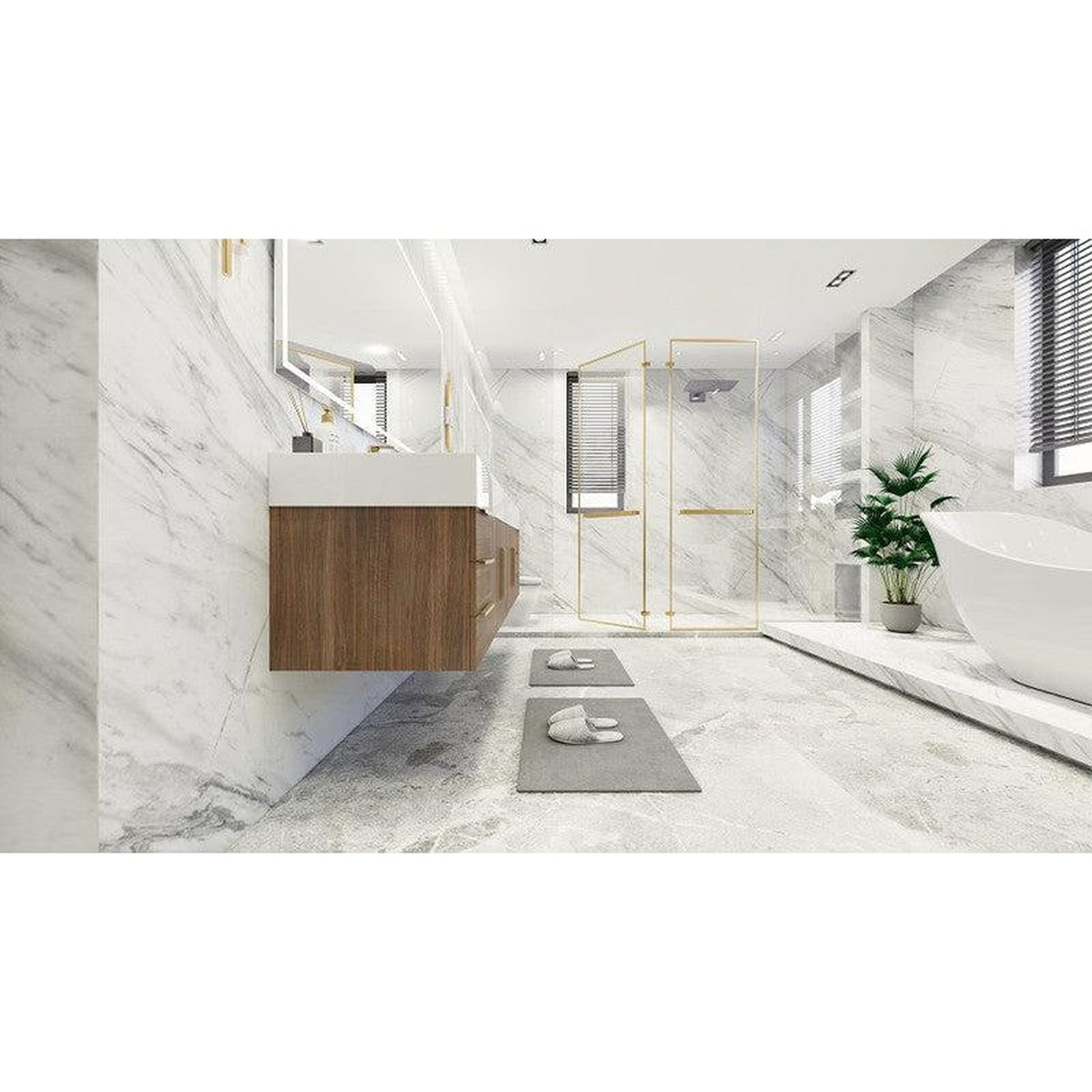 Moreno Bath Bethany 72" Rosewood Wall-Mounted Vanity With Double Reinforced White Acrylic Sinks