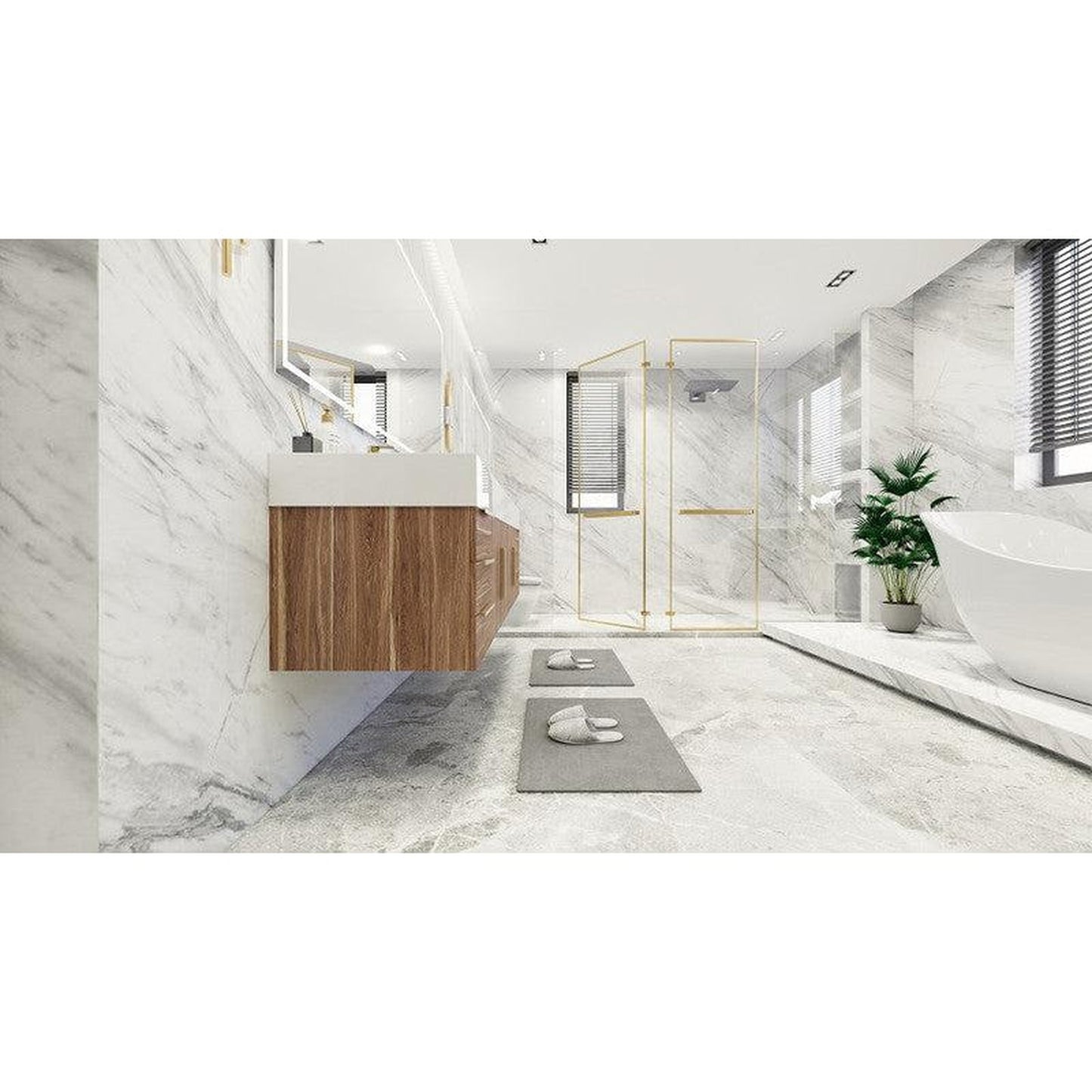 Moreno Bath Bethany 72" White Oak Wall-Mounted Vanity With Double Reinforced White Acrylic Sinks