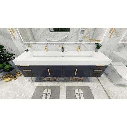 Moreno Bath Bethany 84" High Gloss Gray Wall-Mounted Vanity With Double Reinforced White Acrylic Sinks