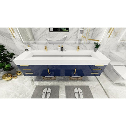 Moreno Bath Bethany 84" High Gloss Night Blue Wall-Mounted Vanity With Double Reinforced White Acrylic Sinks