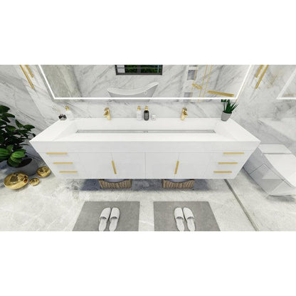 Moreno Bath Bethany 84" High Gloss White Wall-Mounted Vanity With Double Reinforced White Acrylic Sinks