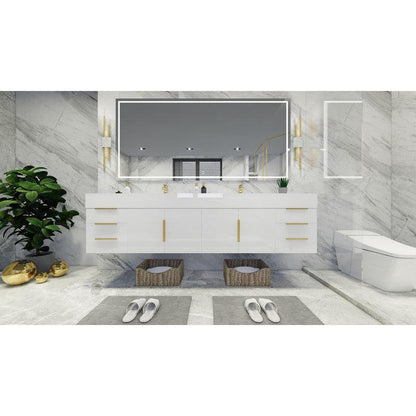 Moreno Bath Bethany 84" High Gloss White Wall-Mounted Vanity With Double Reinforced White Acrylic Sinks