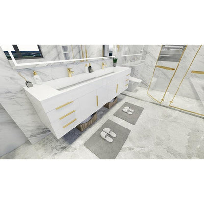 Moreno Bath Bethany 84" High Gloss White Wall-Mounted Vanity With Double Reinforced White Acrylic Sinks