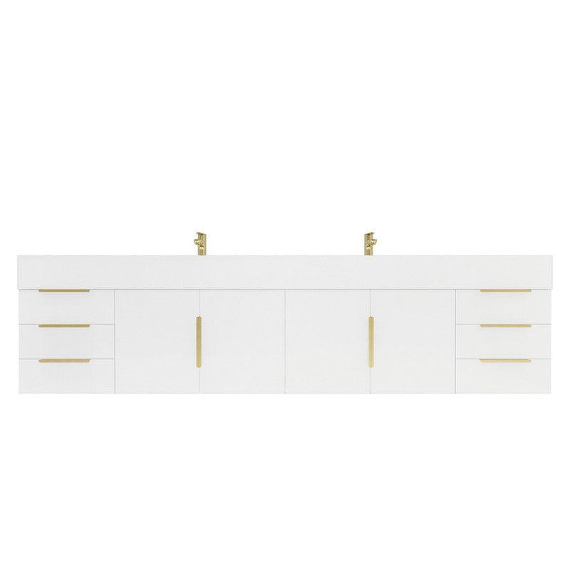 Moreno Bath Bethany 84" High Gloss White Wall-Mounted Vanity With Double Reinforced White Acrylic Sinks