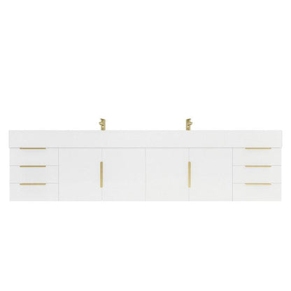 Moreno Bath Bethany 84" High Gloss White Wall-Mounted Vanity With Double Reinforced White Acrylic Sinks