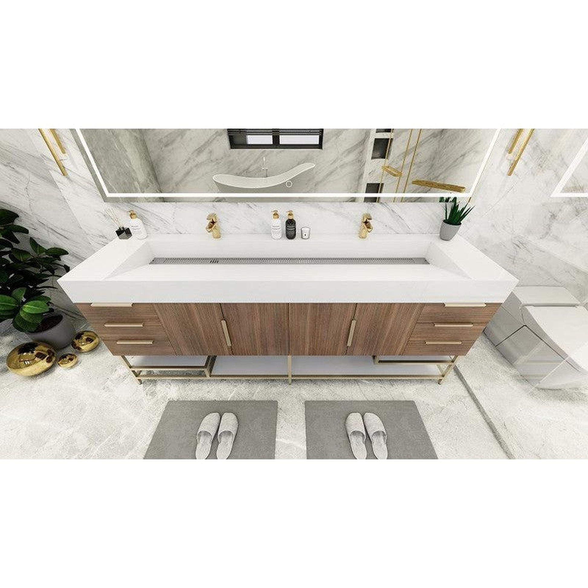 Moreno Bath Bethany 84" Rosewood Freestanding Vanity With Double Reinforced White Acrylic Sinks