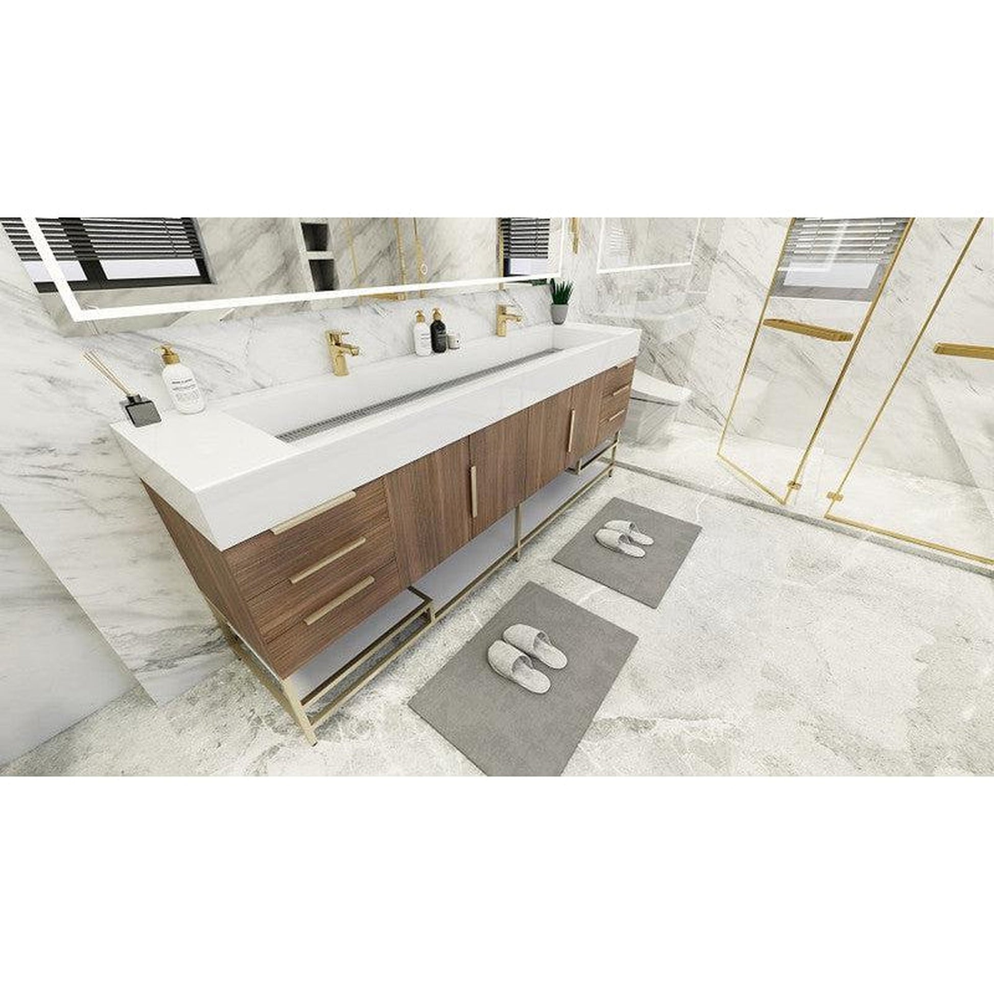 Moreno Bath Bethany 84" Rosewood Freestanding Vanity With Double Reinforced White Acrylic Sinks