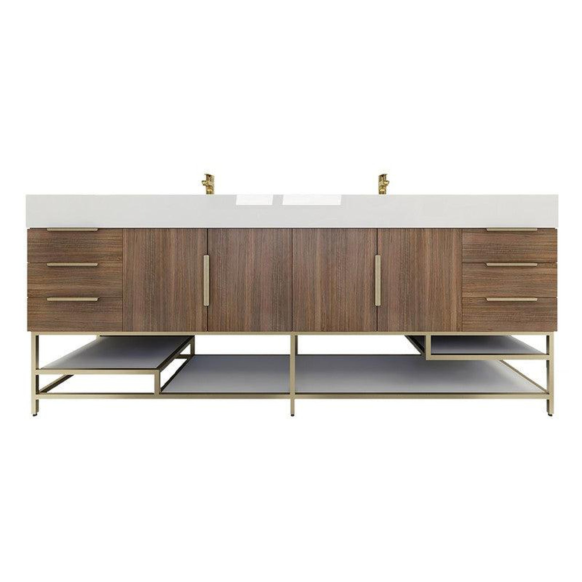 Moreno Bath Bethany 84" Rosewood Freestanding Vanity With Double Reinforced White Acrylic Sinks