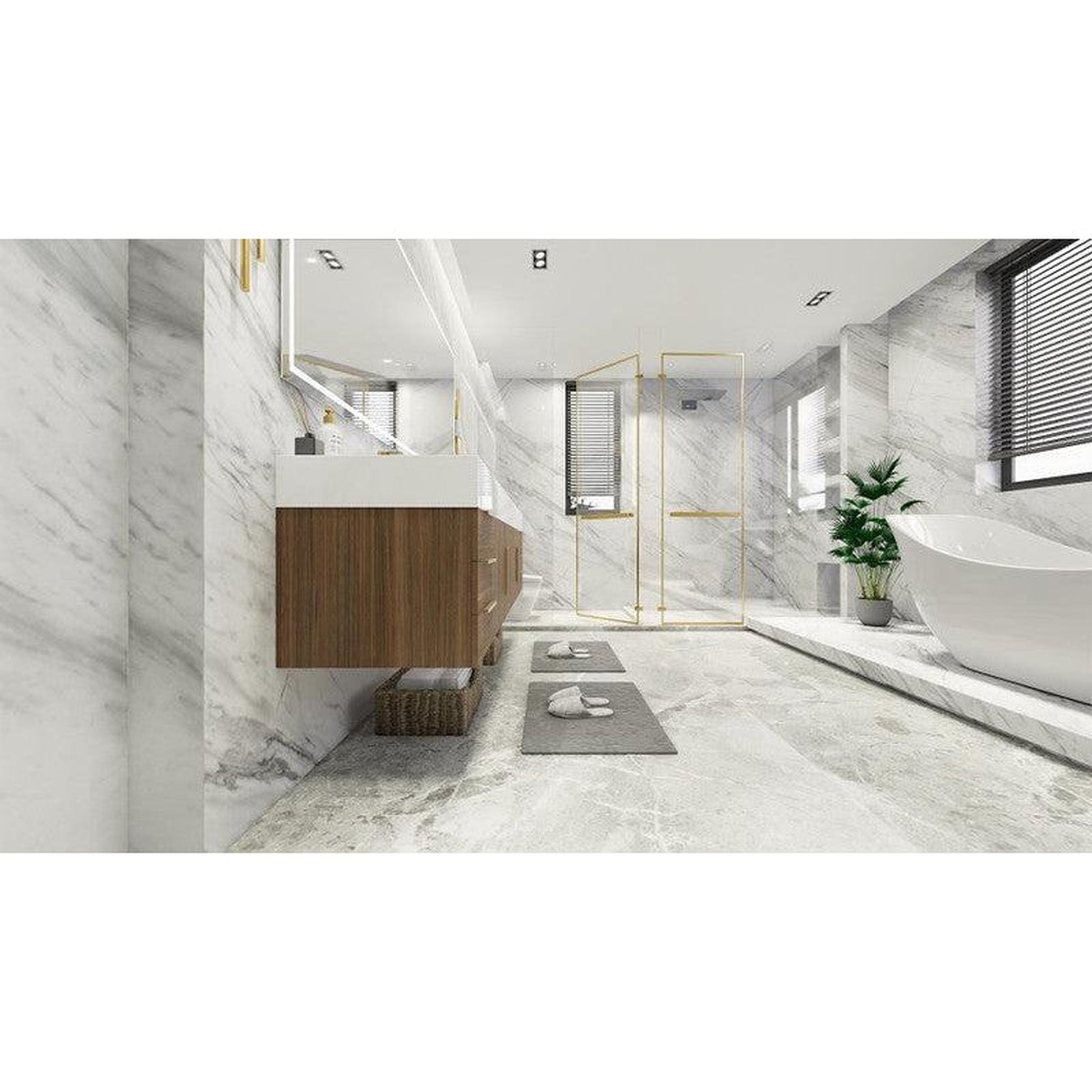 Moreno Bath Bethany 84" Rosewood Wall-Mounted Vanity With Double Reinforced White Acrylic Sinks