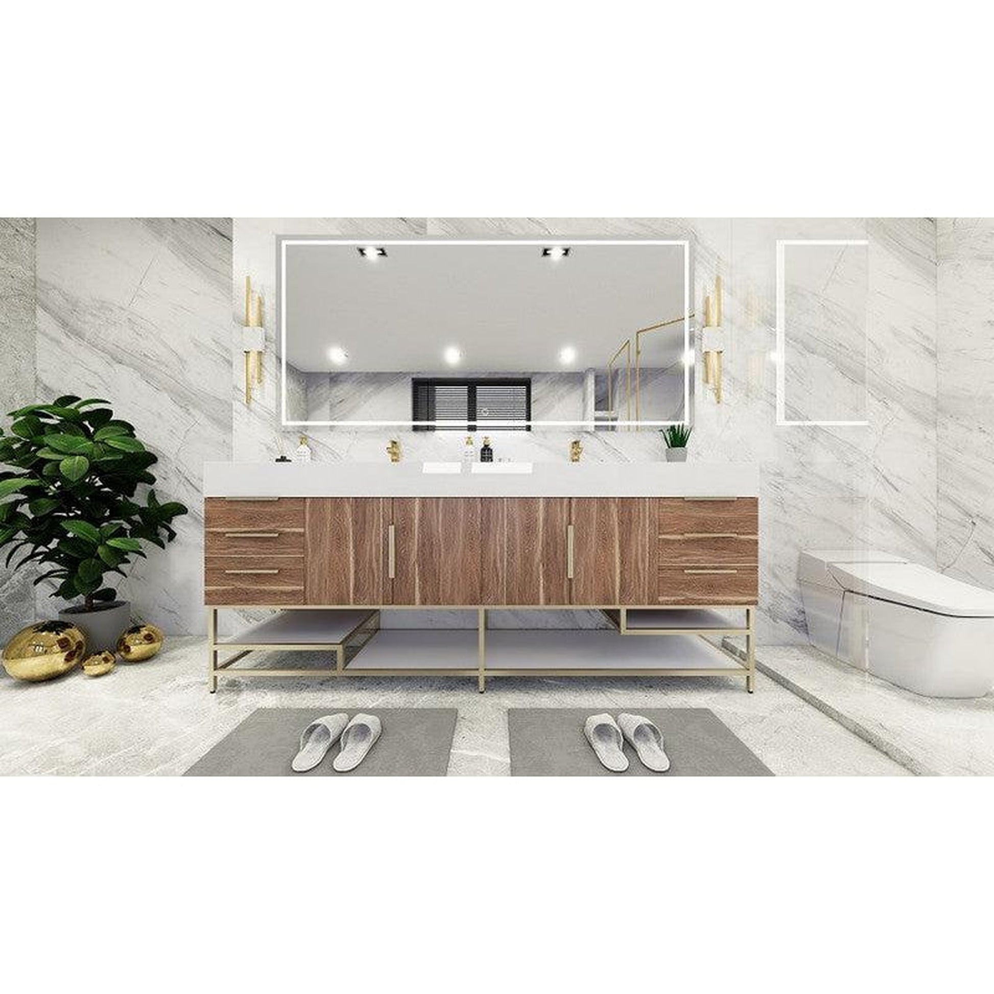 Moreno Bath Bethany 84" White Oak Freestanding Vanity With Double Reinforced White Acrylic Sinks