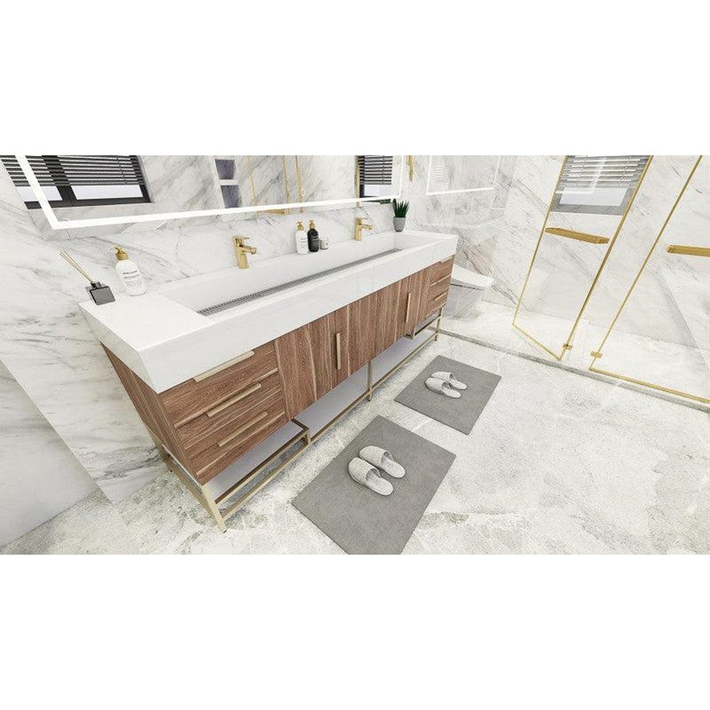 Moreno Bath Bethany 84" White Oak Freestanding Vanity With Double Reinforced White Acrylic Sinks