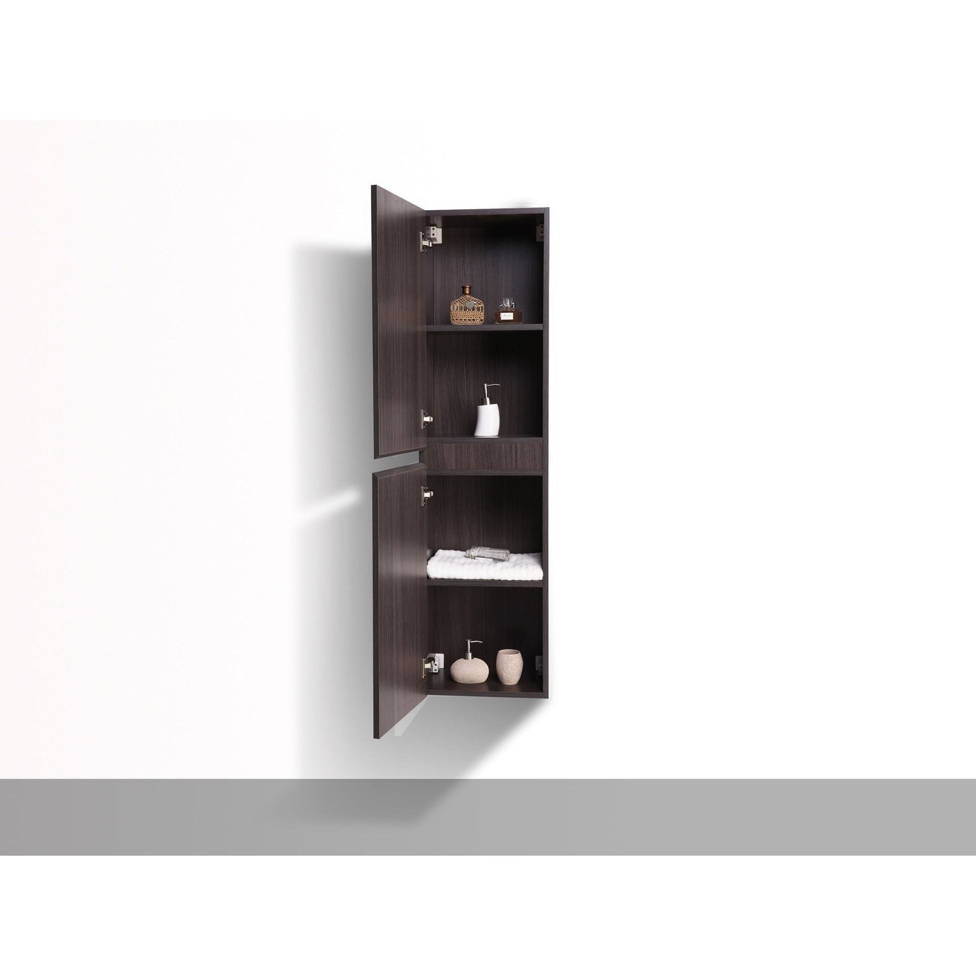Moreno Bath Bohemia Lina 16" Dark Gray Oak Wall-Mounted Linen Storage Cabinet
