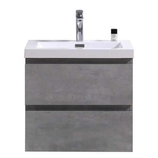 Moreno Bath Bohemia Lina 24" Cement Gray Wall-Mounted Vanity With Single Reinforced White Acrylic Sink