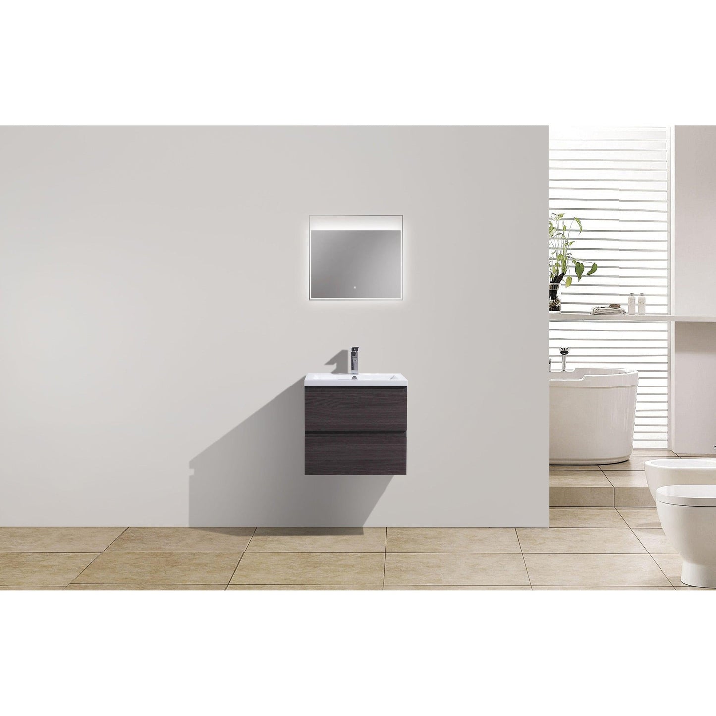 Moreno Bath Bohemia Lina 24" Dark Gray Oak Wall-Mounted Vanity With Single Reinforced White Acrylic Sink