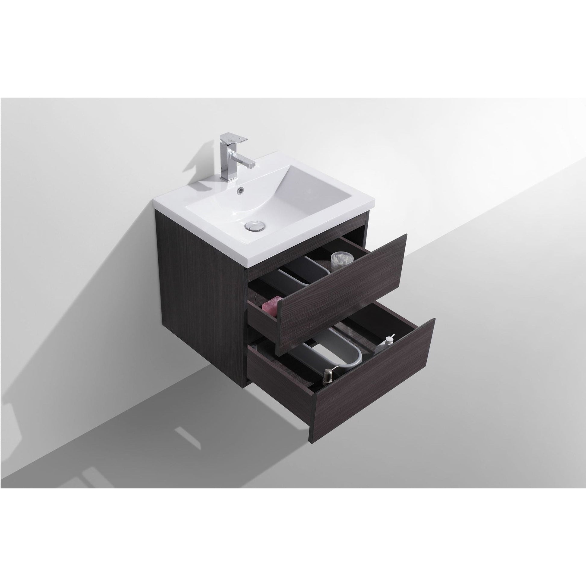 Moreno Bath Bohemia Lina 24" Dark Gray Oak Wall-Mounted Vanity With Single Reinforced White Acrylic Sink