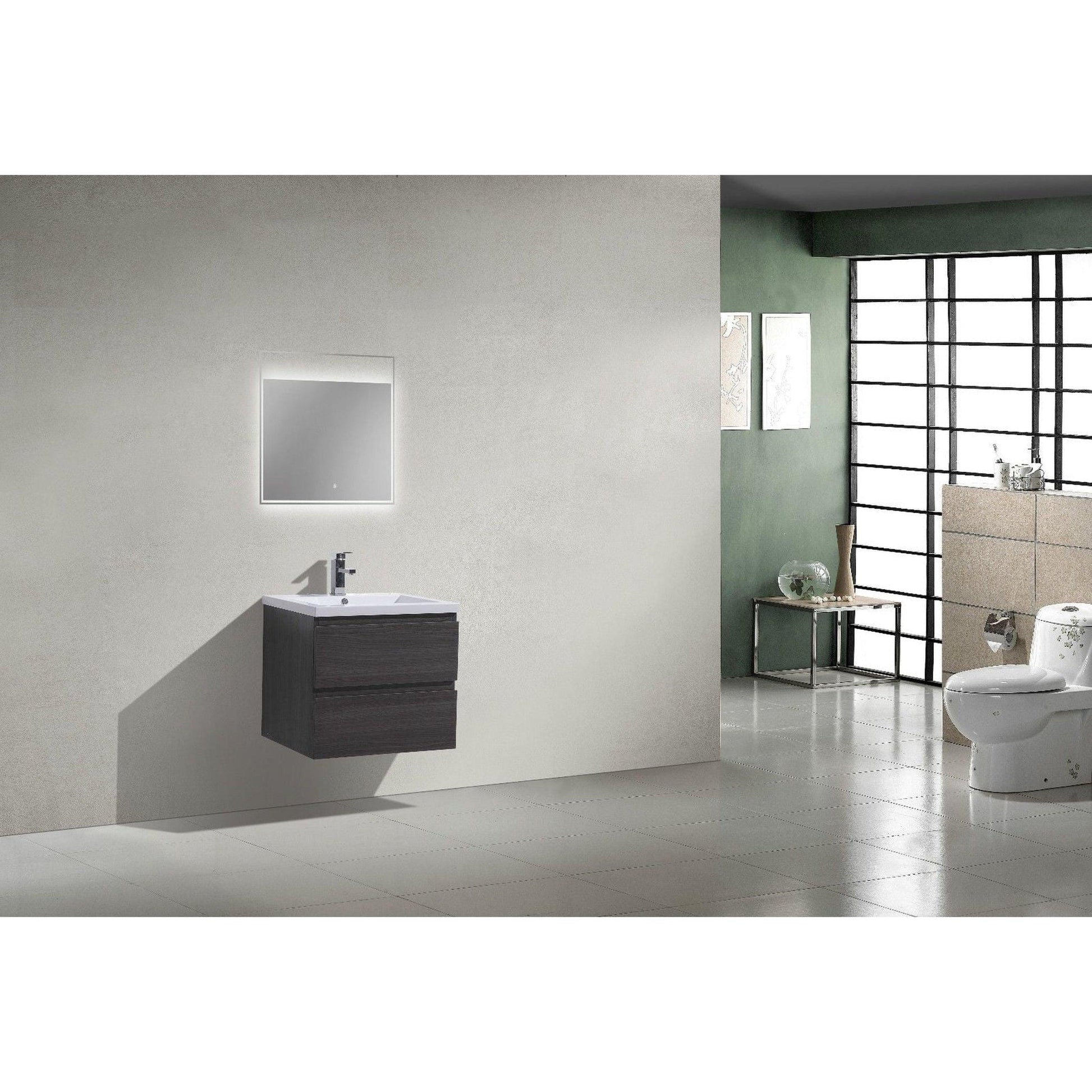 Moreno Bath Bohemia Lina 24" Dark Gray Oak Wall-Mounted Vanity With Single Reinforced White Acrylic Sink