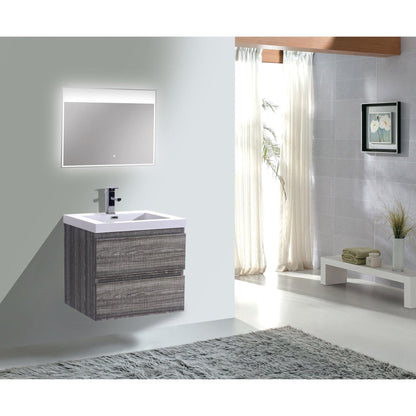 Moreno Bath Bohemia Lina 24" High Gloss Ash Gray Wall-Mounted Vanity With Single Reinforced White Acrylic Sink