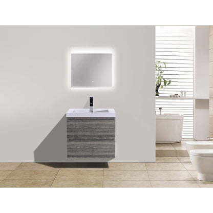 Moreno Bath Bohemia Lina 24" High Gloss Ash Gray Wall-Mounted Vanity With Single Reinforced White Acrylic Sink