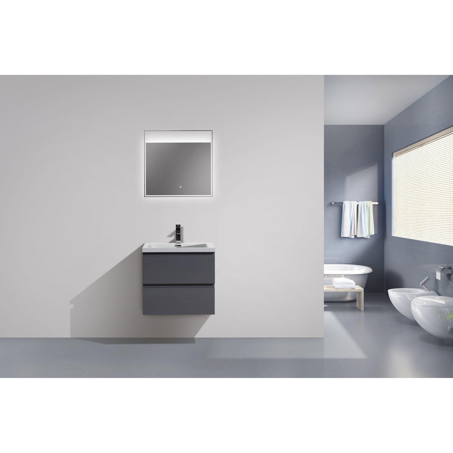 Moreno Bath Bohemia Lina 24" High Gloss Gray Wall-Mounted Vanity With Single Reinforced White Acrylic Sink