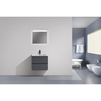 Moreno Bath Bohemia Lina 24" High Gloss Gray Wall-Mounted Vanity With Single Reinforced White Acrylic Sink