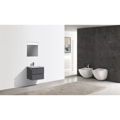 Moreno Bath Bohemia Lina 24" High Gloss Gray Wall-Mounted Vanity With Single Reinforced White Acrylic Sink