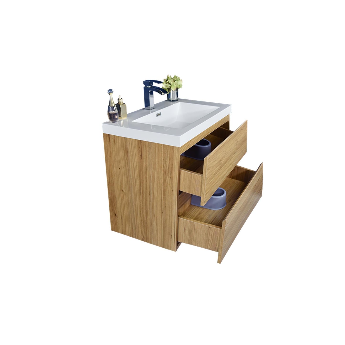 Moreno Bath Bohemia Lina 24" Nature Oak Wall-Mounted Vanity With Single Reinforced White Acrylic Sink