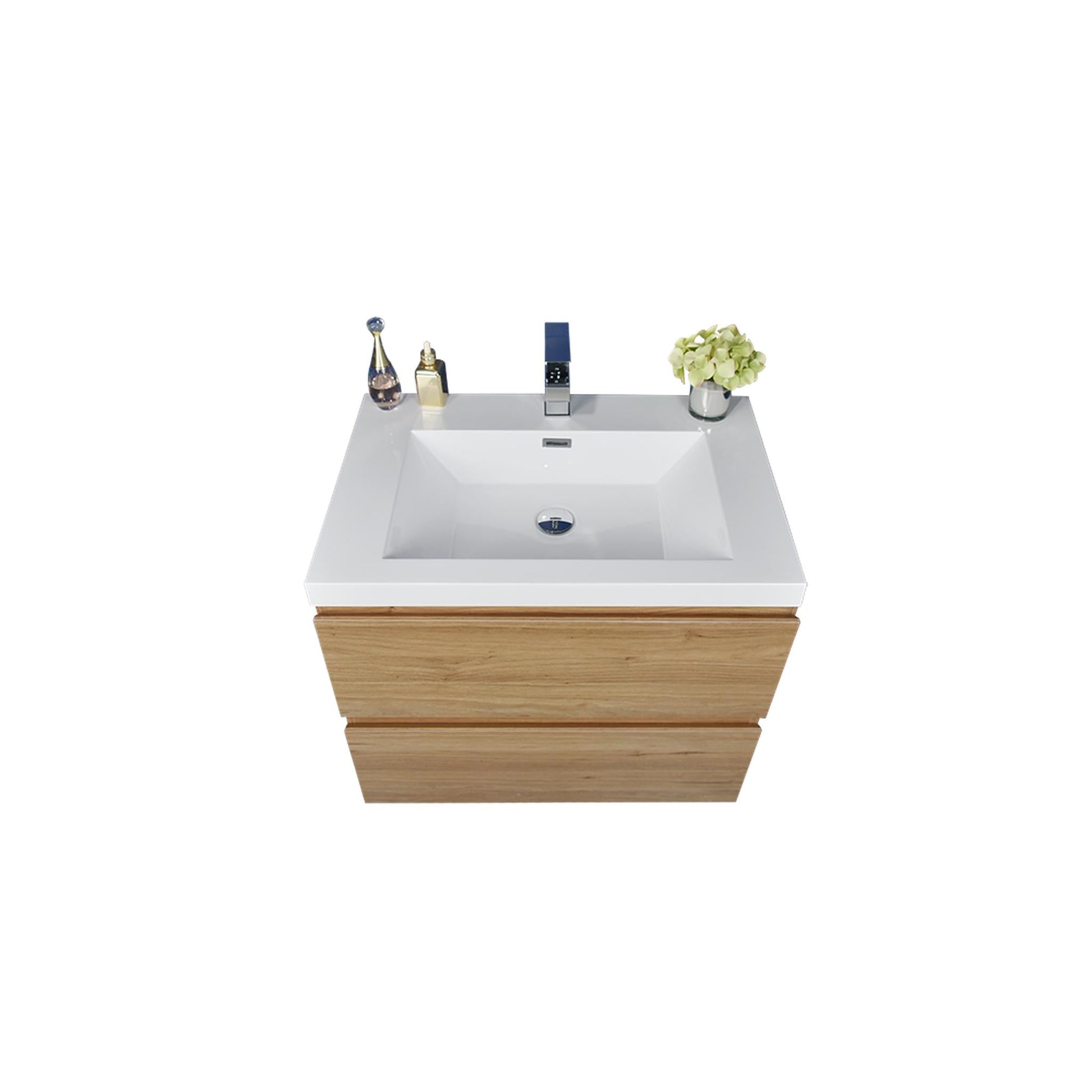 Moreno Bath Bohemia Lina 24" Nature Oak Wall-Mounted Vanity With Single Reinforced White Acrylic Sink