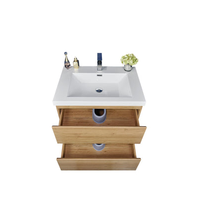 Moreno Bath Bohemia Lina 24" Nature Oak Wall-Mounted Vanity With Single Reinforced White Acrylic Sink