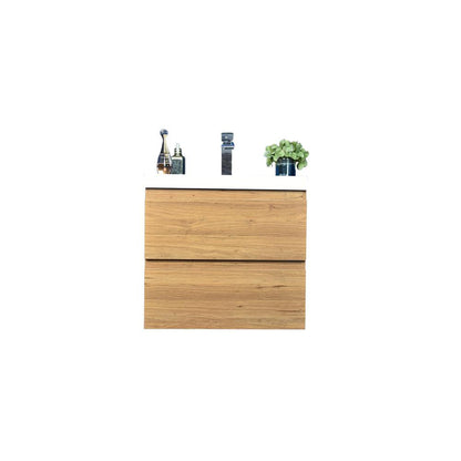 Moreno Bath Bohemia Lina 24" Nature Oak Wall-Mounted Vanity With Single Reinforced White Acrylic Sink