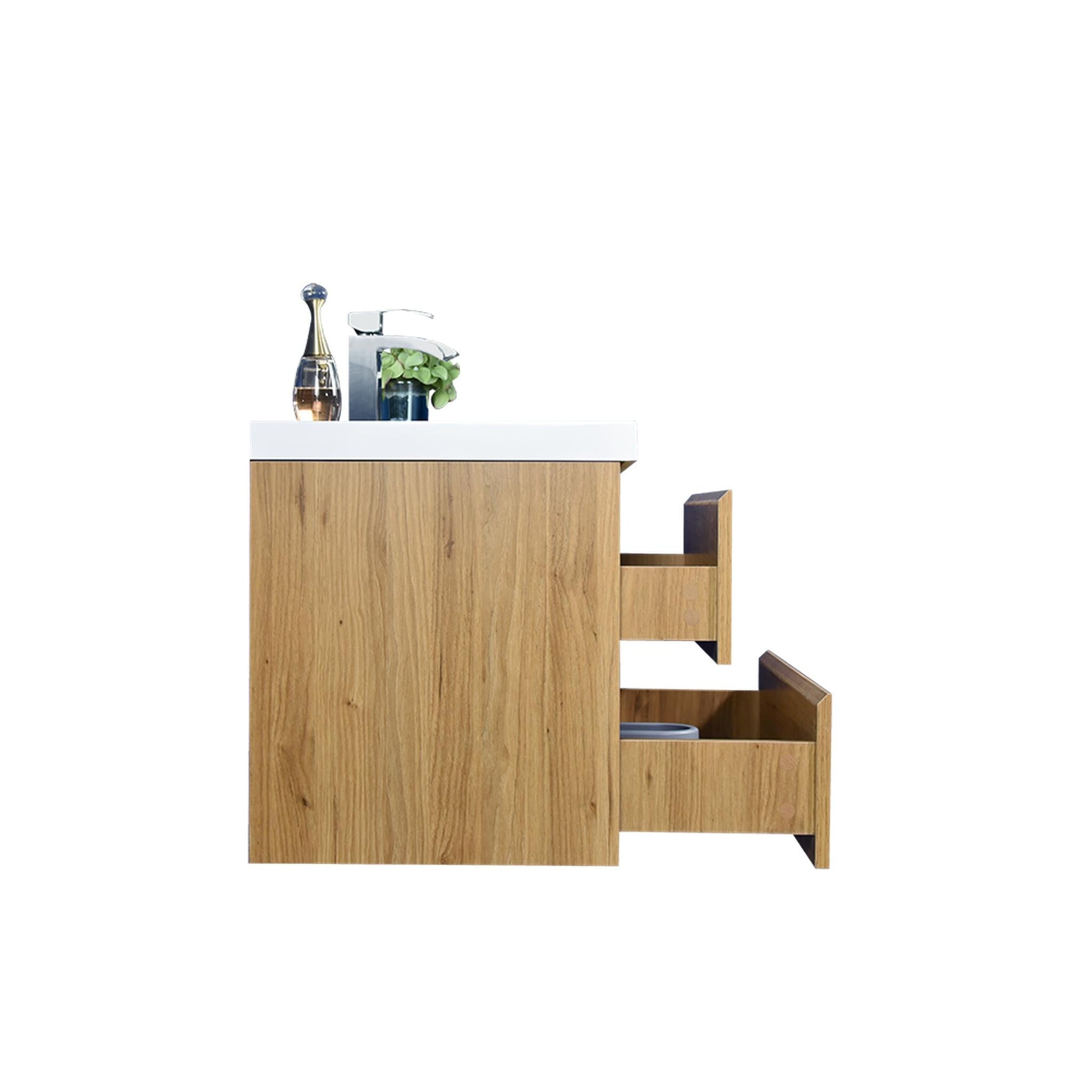 Moreno Bath Bohemia Lina 24" Nature Oak Wall-Mounted Vanity With Single Reinforced White Acrylic Sink