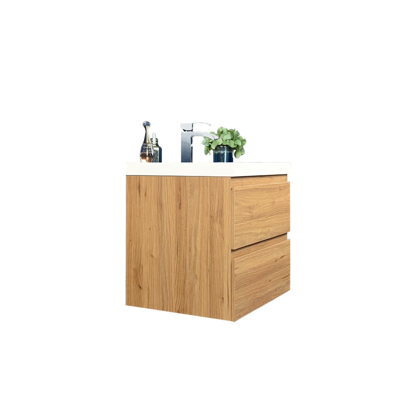 Moreno Bath Bohemia Lina 24" Nature Oak Wall-Mounted Vanity With Single Reinforced White Acrylic Sink