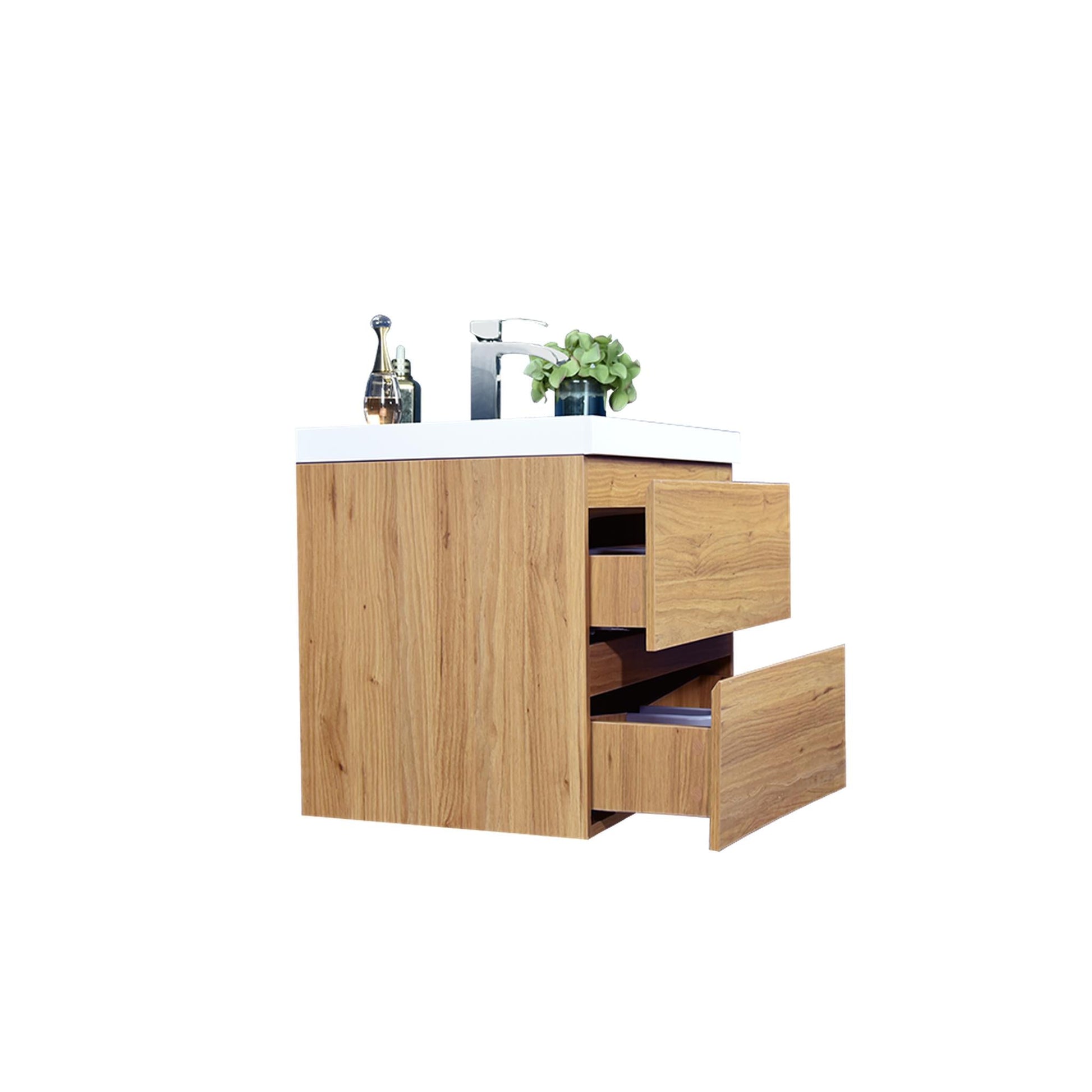 Moreno Bath Bohemia Lina 24" Nature Oak Wall-Mounted Vanity With Single Reinforced White Acrylic Sink