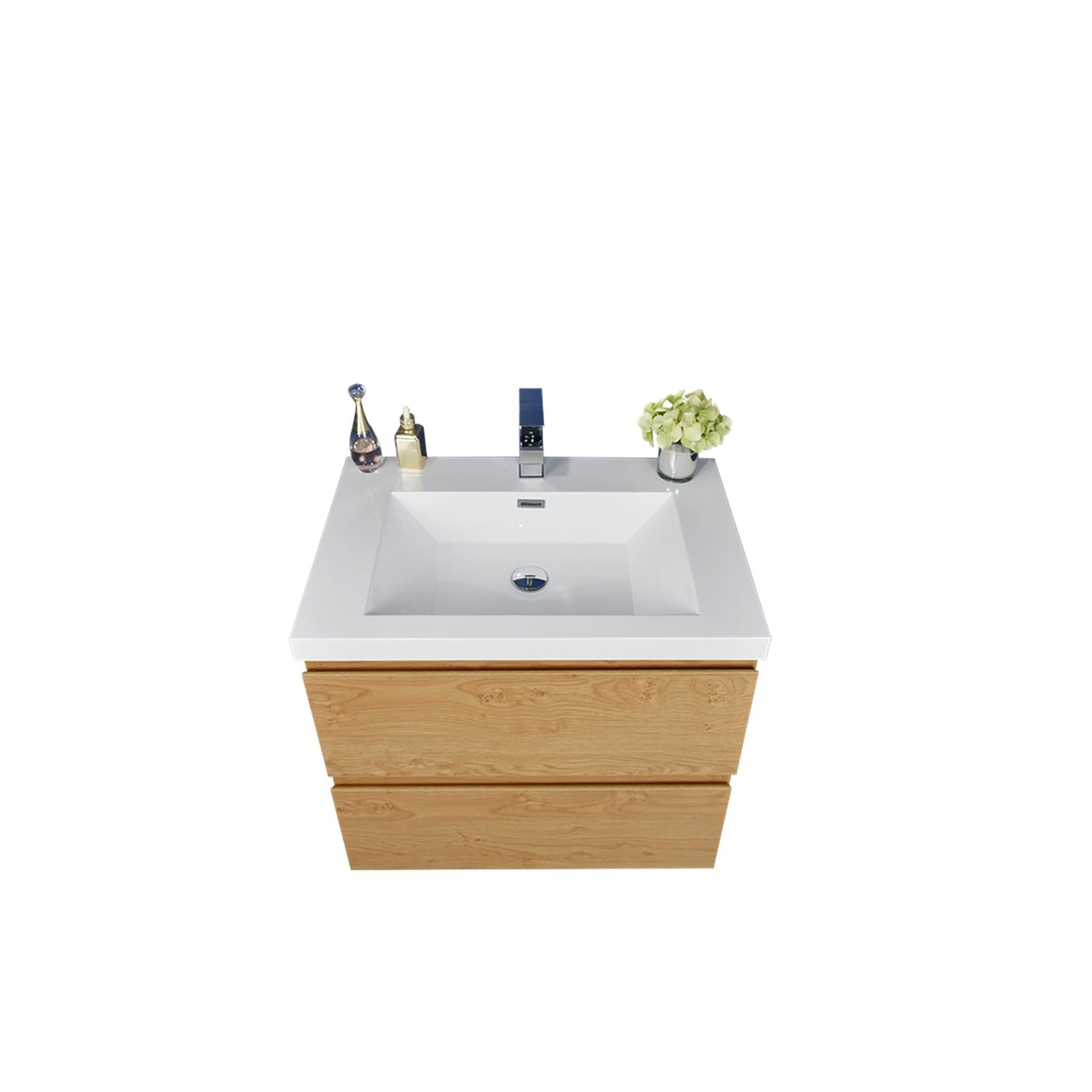 Moreno Bath Bohemia Lina 24" New England Oak Wall-Mounted Vanity With Single Reinforced White Acrylic Sink