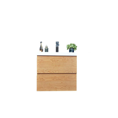 Moreno Bath Bohemia Lina 24" New England Oak Wall-Mounted Vanity With Single Reinforced White Acrylic Sink