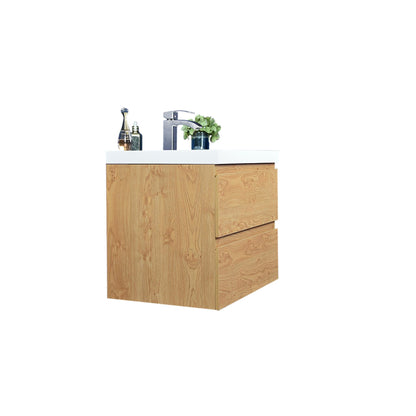 Moreno Bath Bohemia Lina 24" New England Oak Wall-Mounted Vanity With Single Reinforced White Acrylic Sink