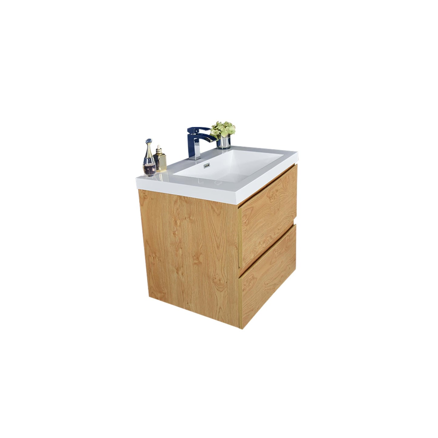 Moreno Bath Bohemia Lina 24" New England Oak Wall-Mounted Vanity With Single Reinforced White Acrylic Sink