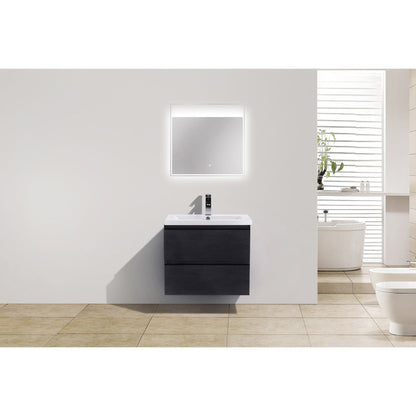 Moreno Bath Bohemia Lina 24" Rich Black Wall-Mounted Vanity With Single Reinforced White Acrylic Sink
