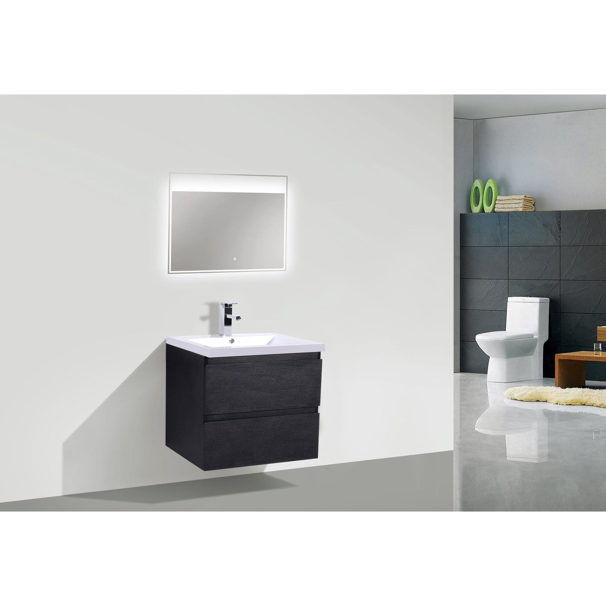 Moreno Bath Bohemia Lina 24" Rich Black Wall-Mounted Vanity With Single Reinforced White Acrylic Sink