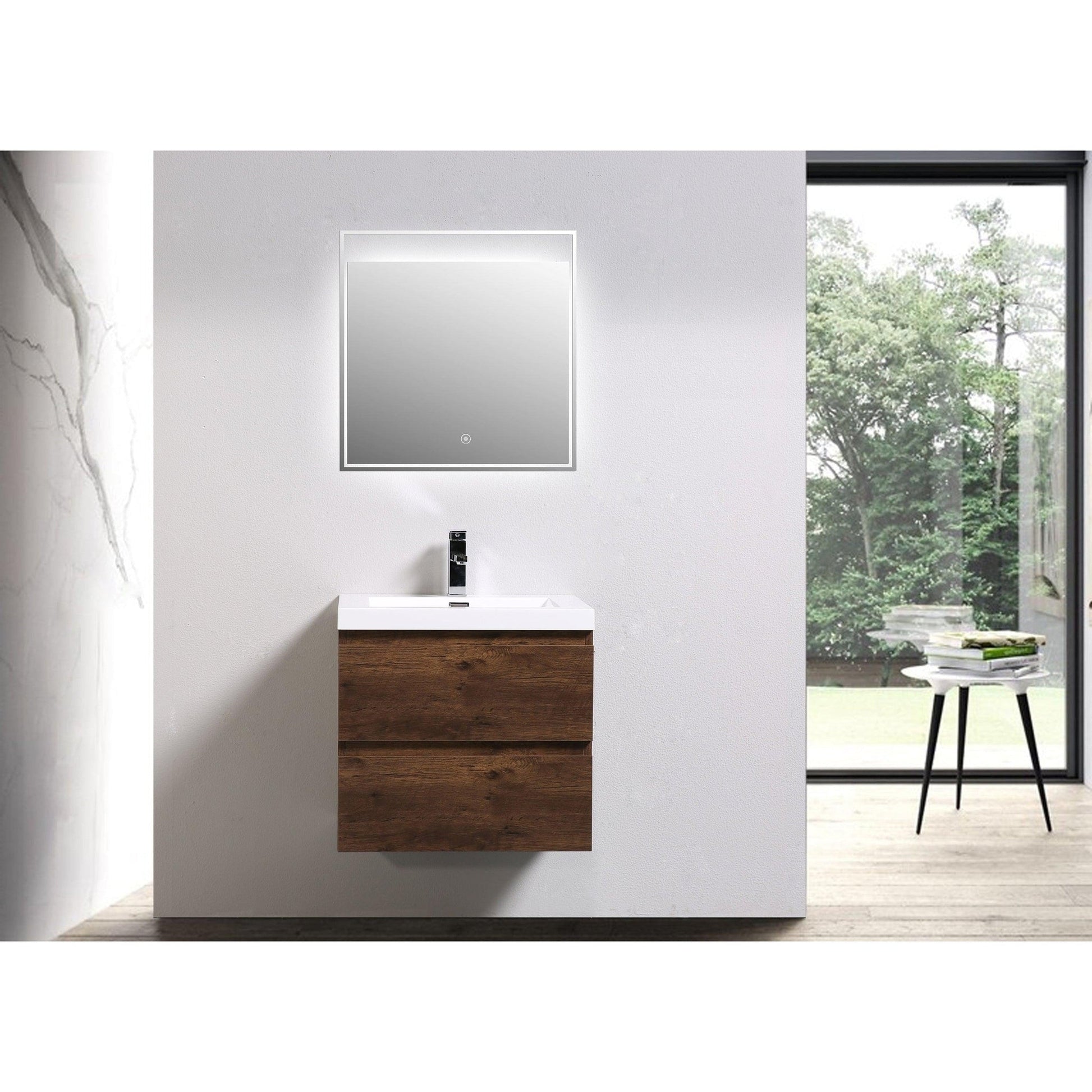 Moreno Bath Bohemia Lina 24" Rosewood Wall-Mounted Vanity With Single Reinforced White Acrylic Sink