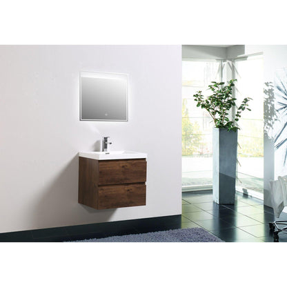 Moreno Bath Bohemia Lina 24" Rosewood Wall-Mounted Vanity With Single Reinforced White Acrylic Sink