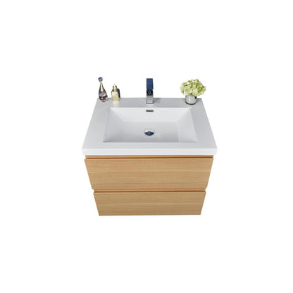 Moreno Bath Bohemia Lina 24" White Oak Wall-Mounted Vanity With Single Reinforced White Acrylic Sink