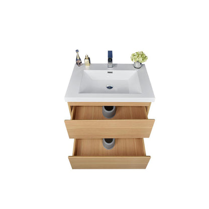 Moreno Bath Bohemia Lina 24" White Oak Wall-Mounted Vanity With Single Reinforced White Acrylic Sink