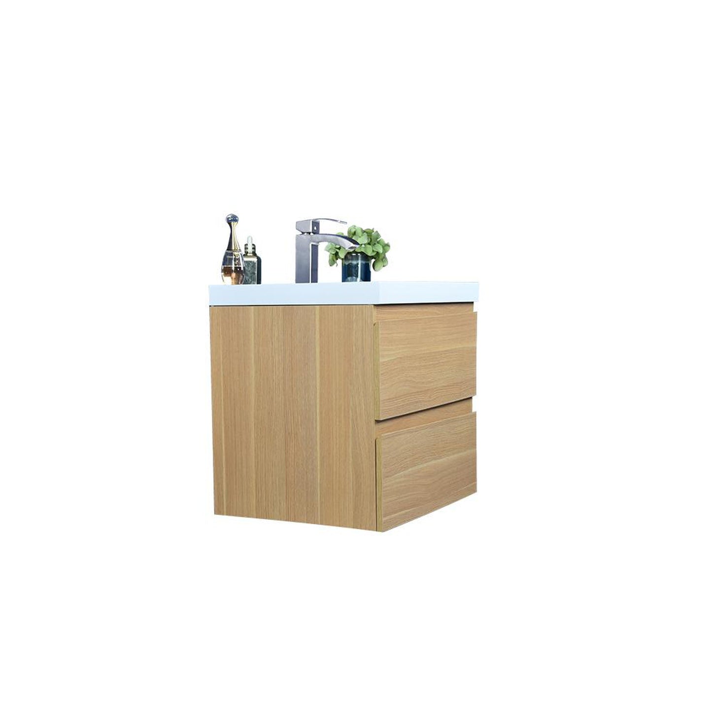 Moreno Bath Bohemia Lina 24" White Oak Wall-Mounted Vanity With Single Reinforced White Acrylic Sink