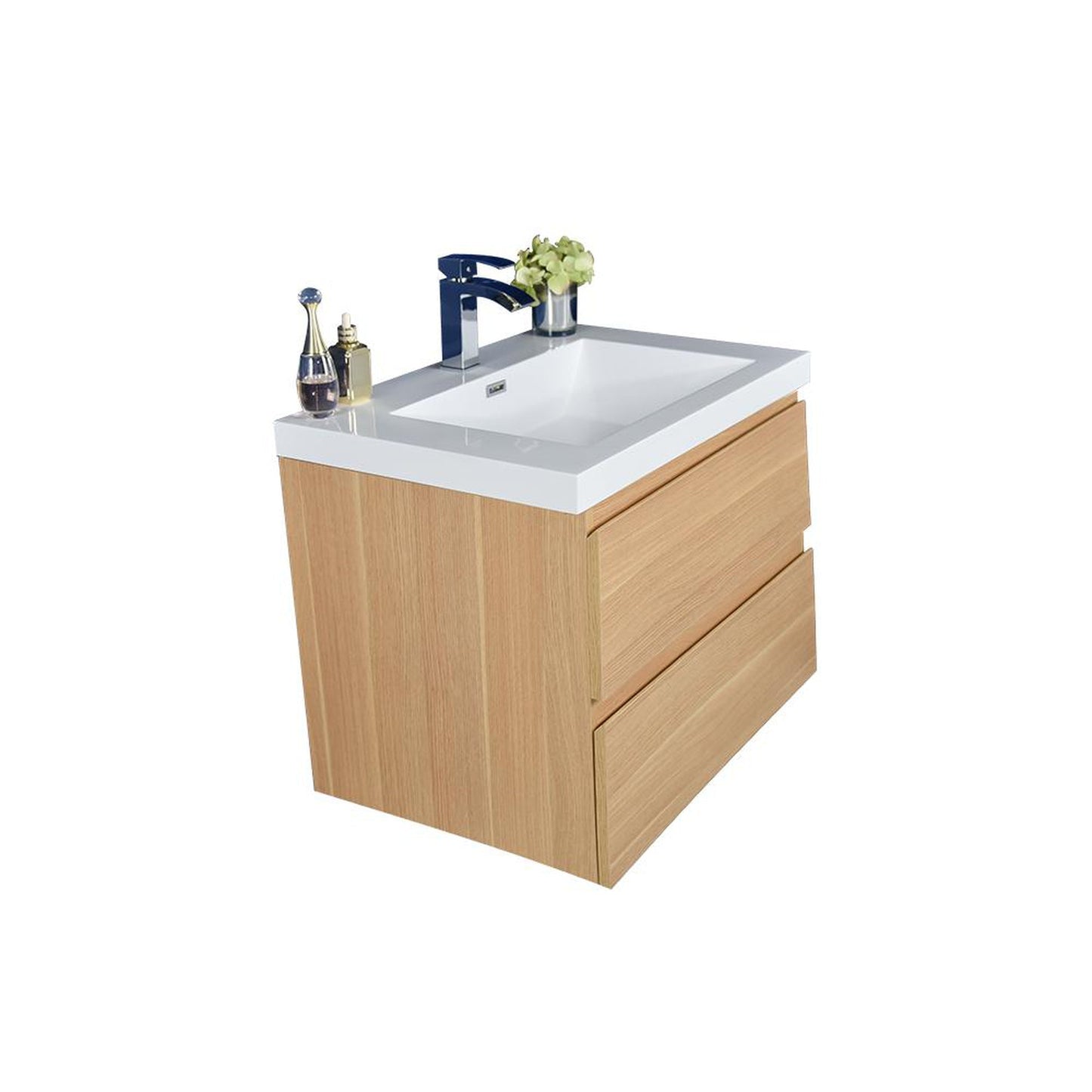 Moreno Bath Bohemia Lina 24" White Oak Wall-Mounted Vanity With Single Reinforced White Acrylic Sink