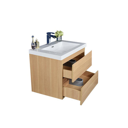 Moreno Bath Bohemia Lina 24" White Oak Wall-Mounted Vanity With Single Reinforced White Acrylic Sink